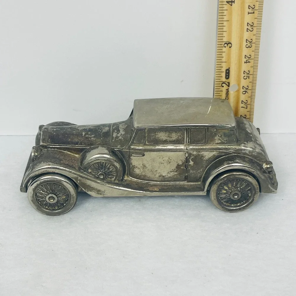 Vintage 1937 Rolls Royce Phantom Metal Coin Bank Silver Tone Die Cast Car 5.5in